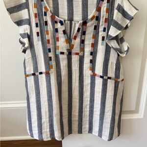 Striped Multicolor Embroidered Women's Top